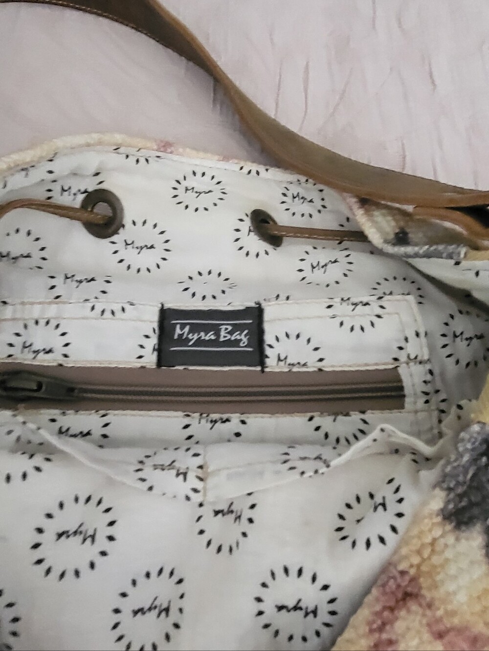 Myra Bag Diversified Bucket Bag Cowhide Canvas Tapestry Boho Tote S-2871 - Picture 4 of 7
